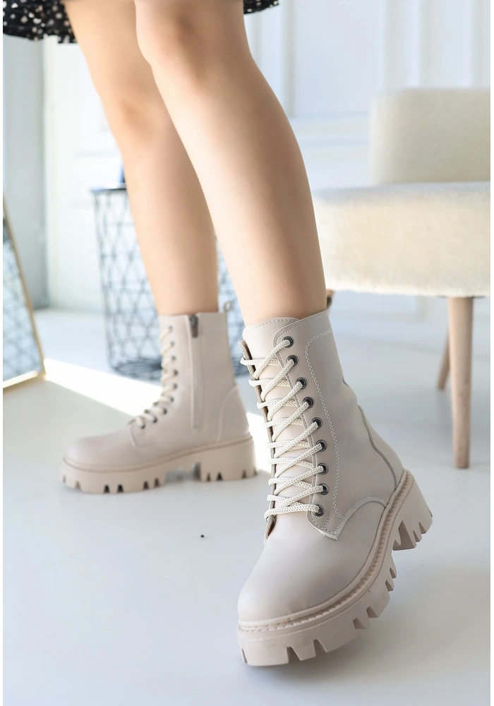 Flona Bej Cilt Bağcıklı Bot