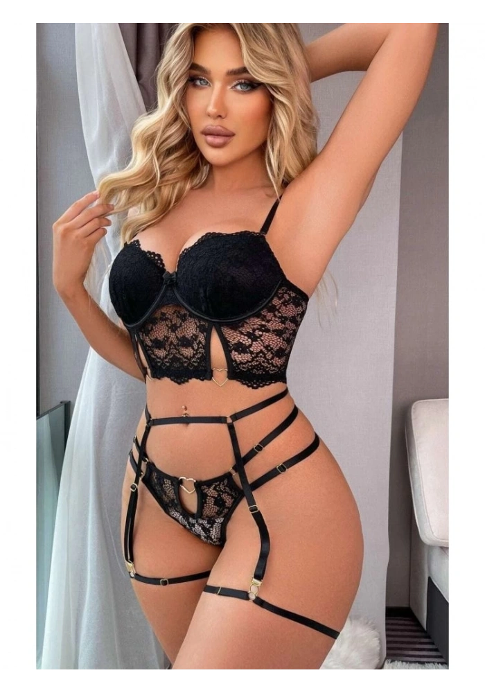 For Dreams 8406 Seksi Siyah Büstiyerli Takım