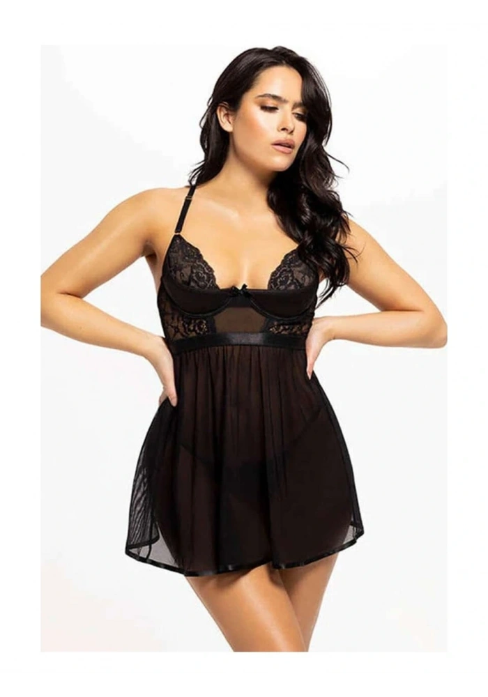 For Dreams 9107 Dantel Bağcıklı Ince Askılı Transparan Gecelik