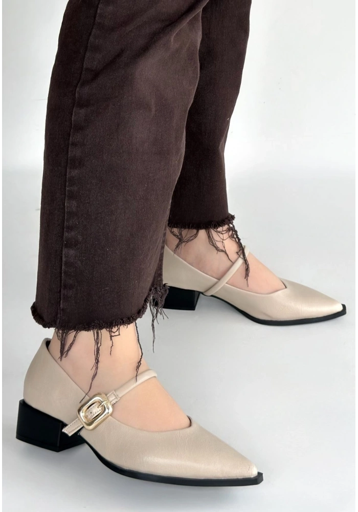 Galye Bej Cilt Topuklu Ayakkabı