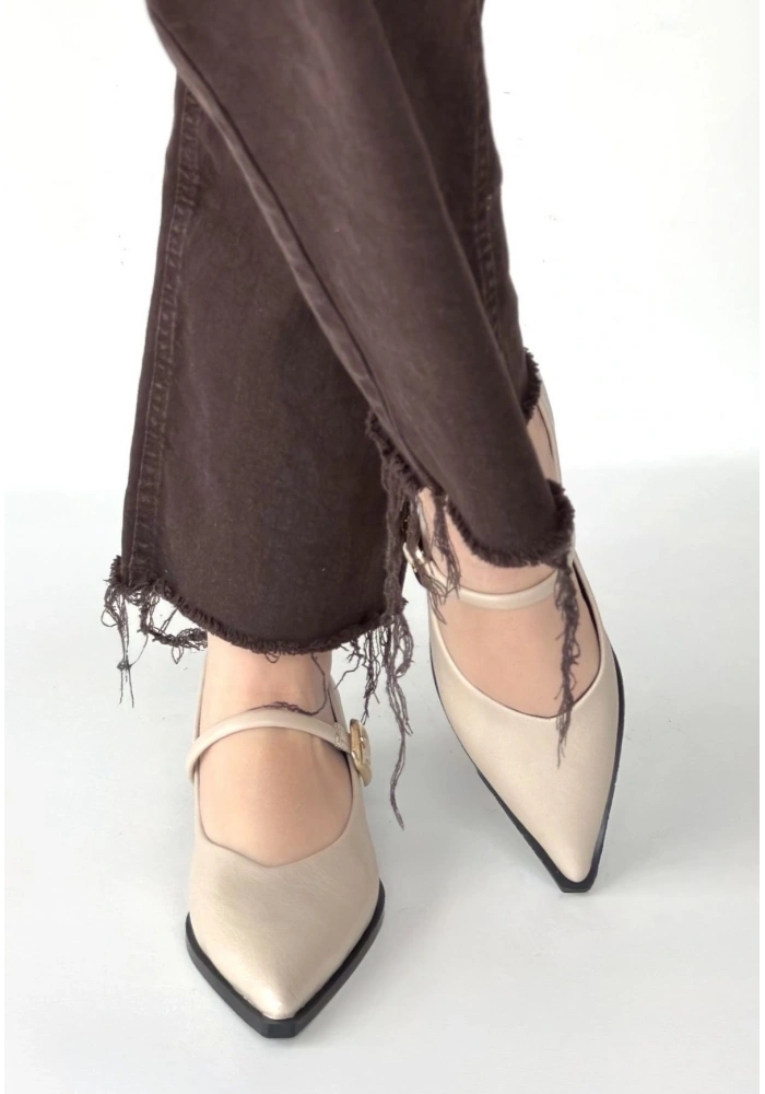 Galye Bej Cilt Topuklu Ayakkabı