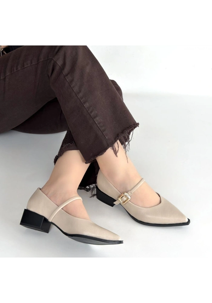 Galye Bej Cilt Topuklu Ayakkabı