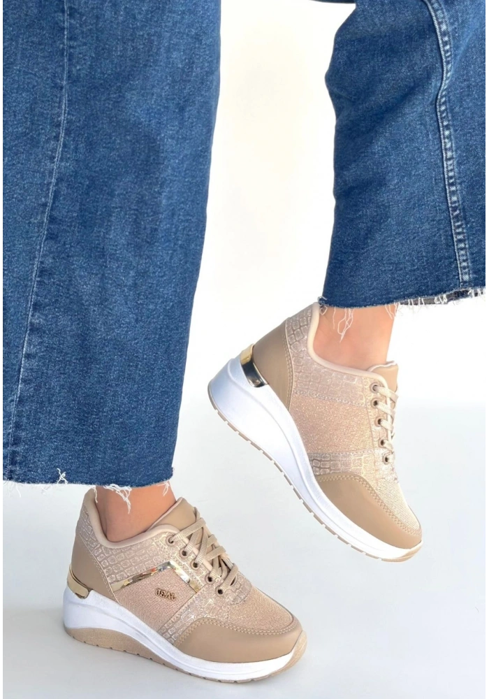 Geja Bej Cilt Bağcıklı Spor Ayakkabı