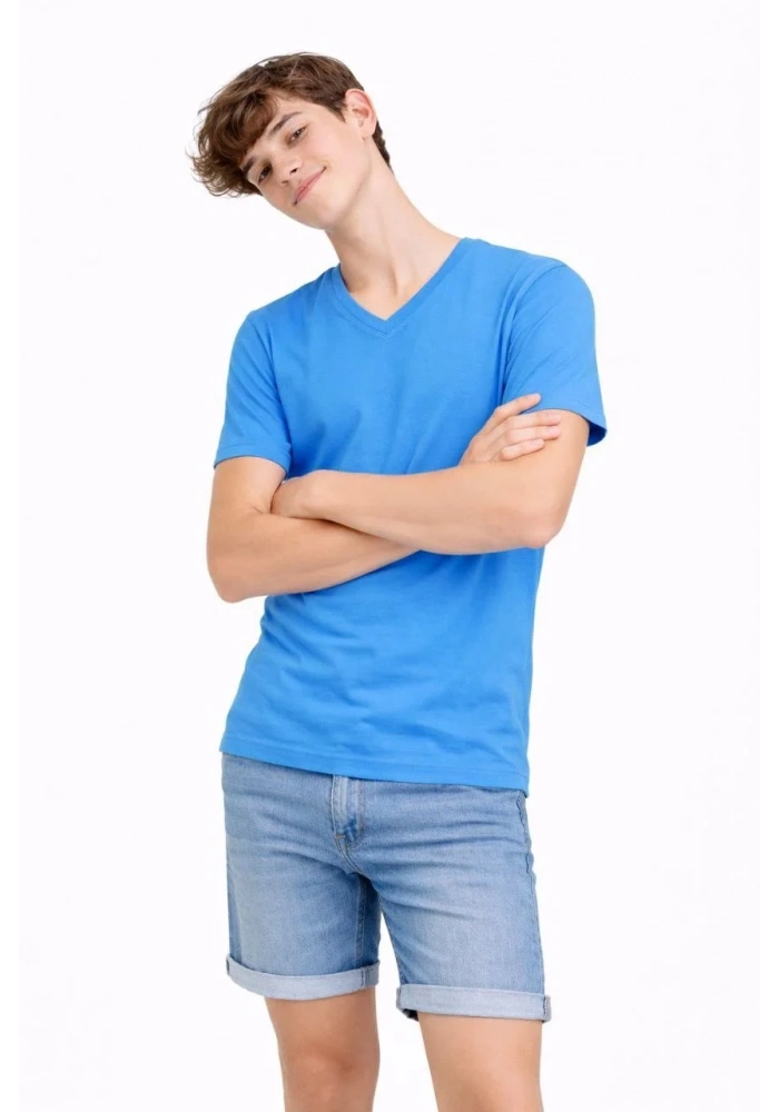 Genç Erkek Çocuk V Yaka Tişört Model - Açık Mavi