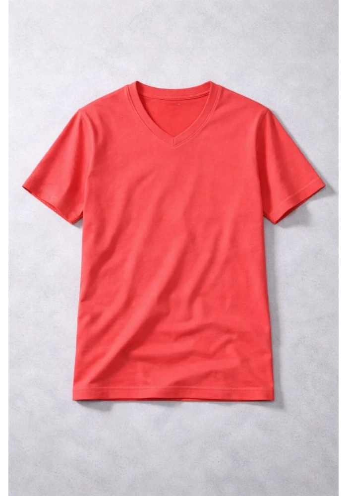 Genç Erkek Çocuk V Yaka Tişört Model - Nar Çiçeği