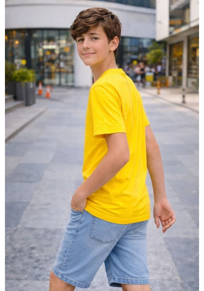 Genç Erkek Çocuk V Yaka Tişört Model - Sarı
