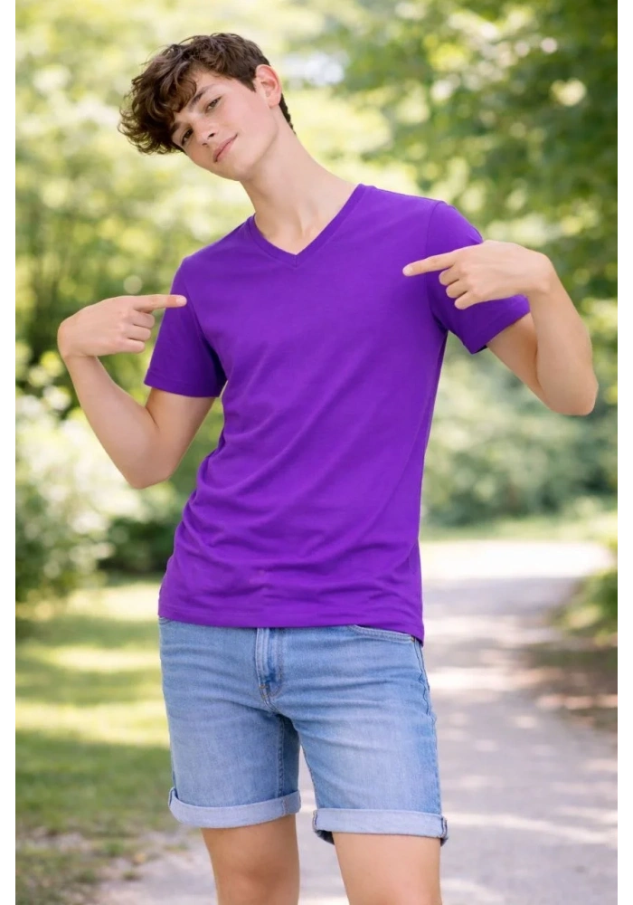 Genç Erkek Çocuk V Yaka Tişört Model - Mor