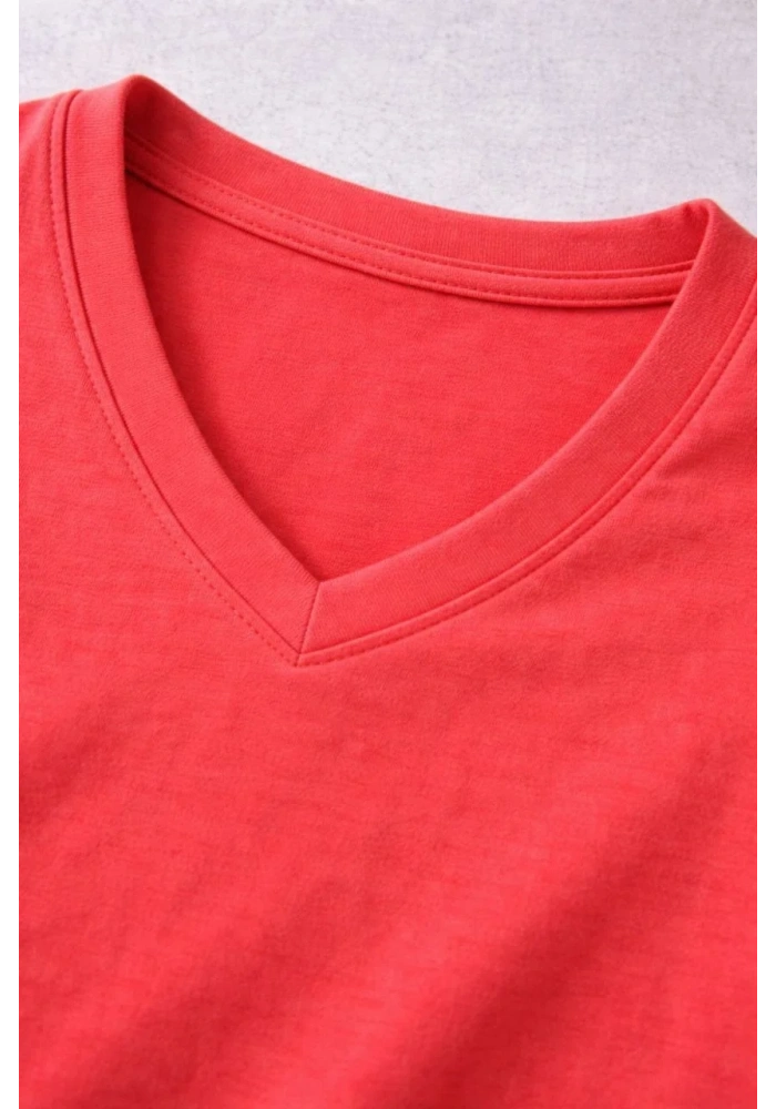 Genç Erkek Çocuk V Yaka Tişört Model - Nar Çiçeği