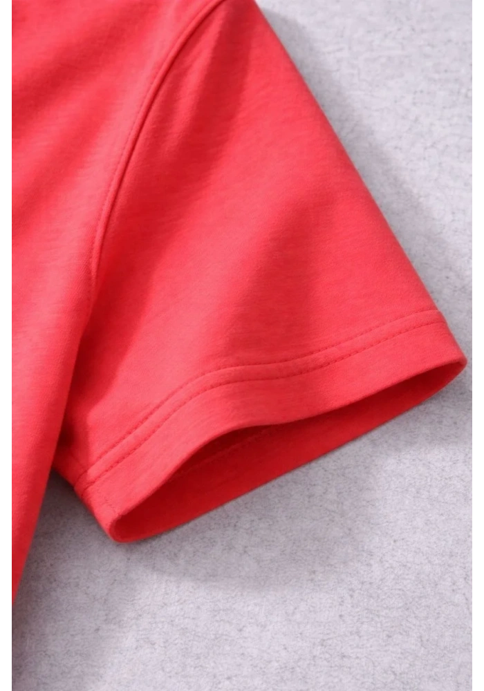 Genç Kız Çocuk V Yaka Tişört Model - Nar Çiçeği