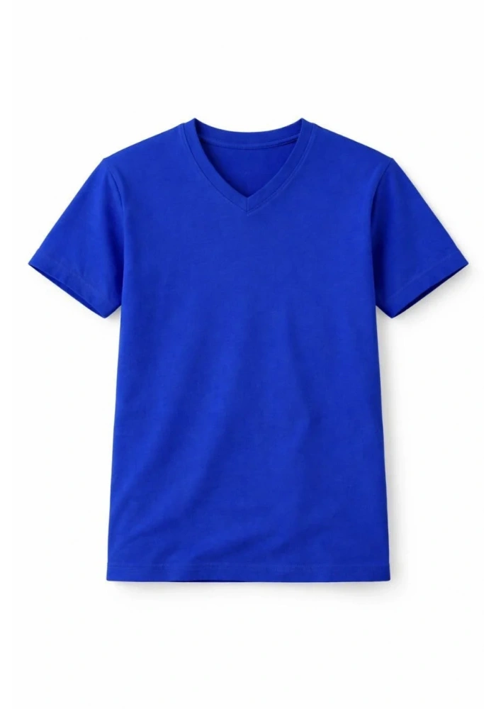 Genç Kız Çocuk V Yaka Tişört Model - Saks Mavisi