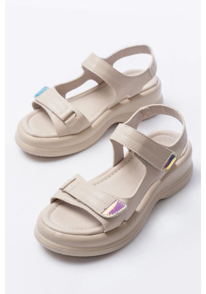 Ginya Bej Cilt Cırt Cırtlı Sandalet