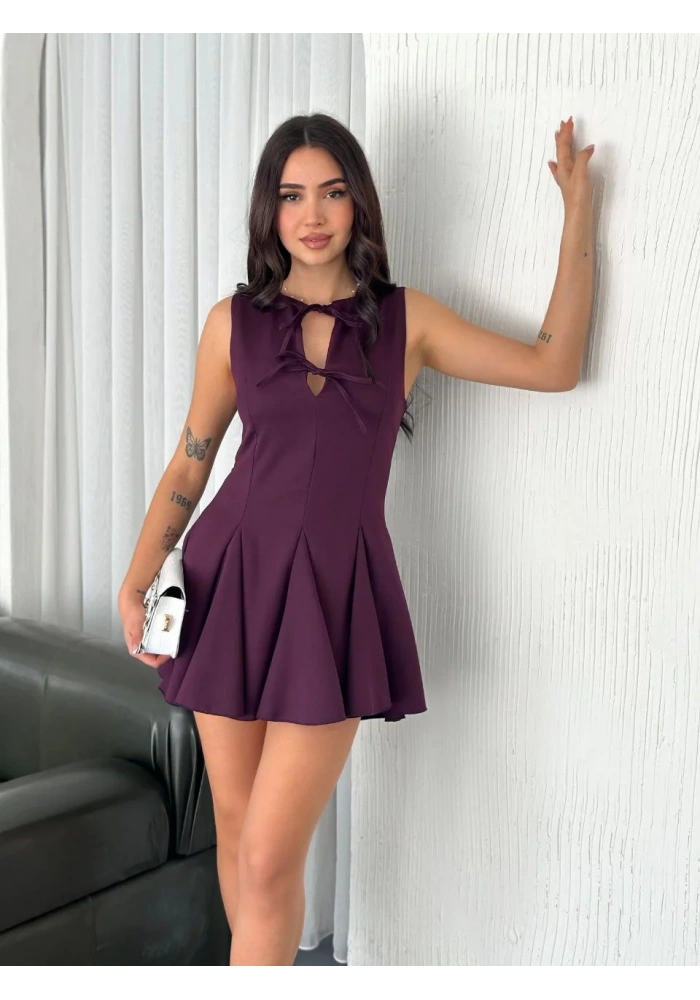 Göğüs Bağlamalı Kolsuz Mini Boy Elbise - Gül Kurusu