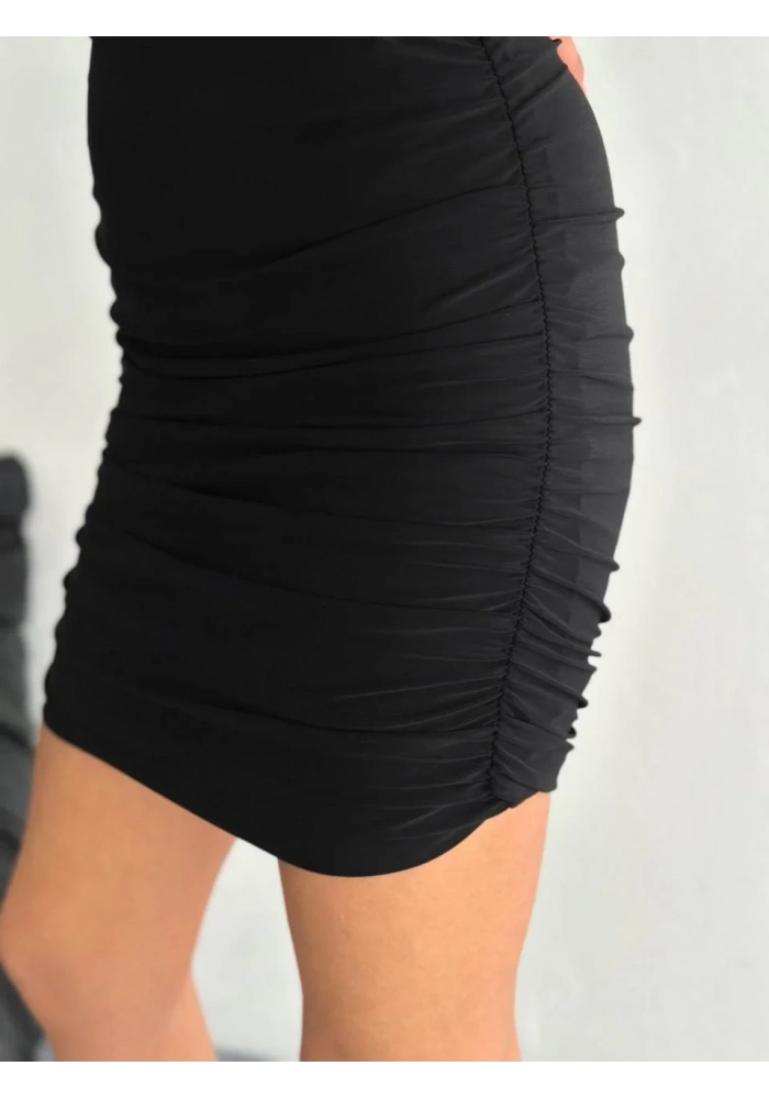 Göğüs ve Yanlar dekolteli Kolsuz Boy Elbise - Siyah