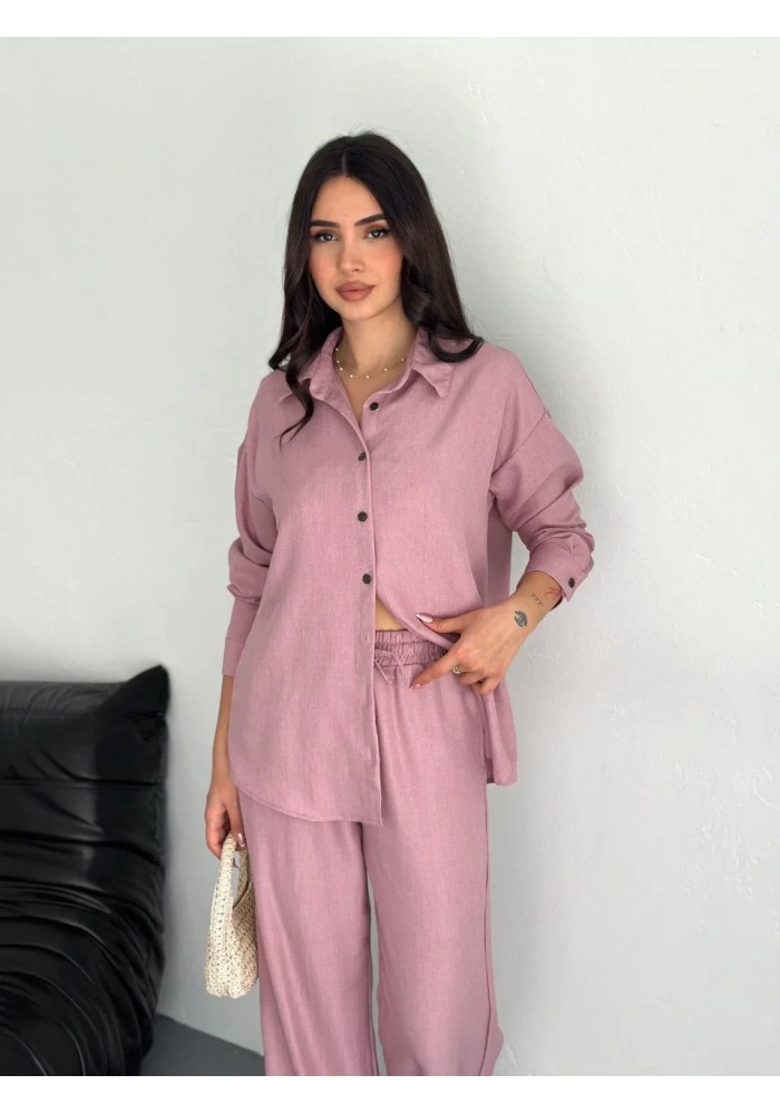 Gömlek Pantolon ikili Takım - Toz Pembe