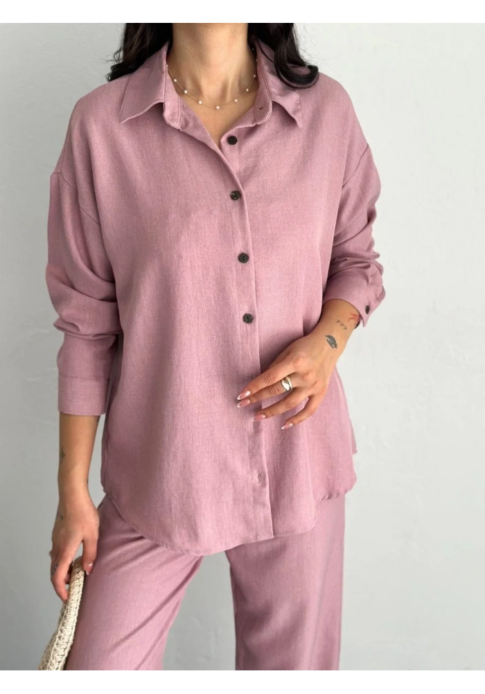 Gömlek Pantolon ikili Takım - Toz Pembe