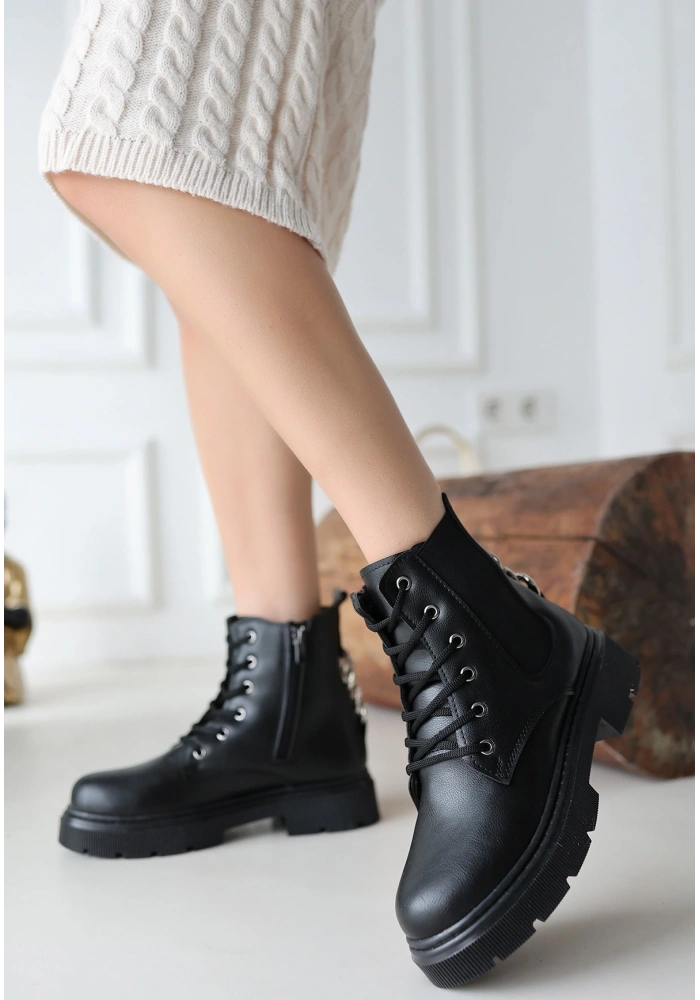 Harte Siyah Cilt Bağcıklı Bot