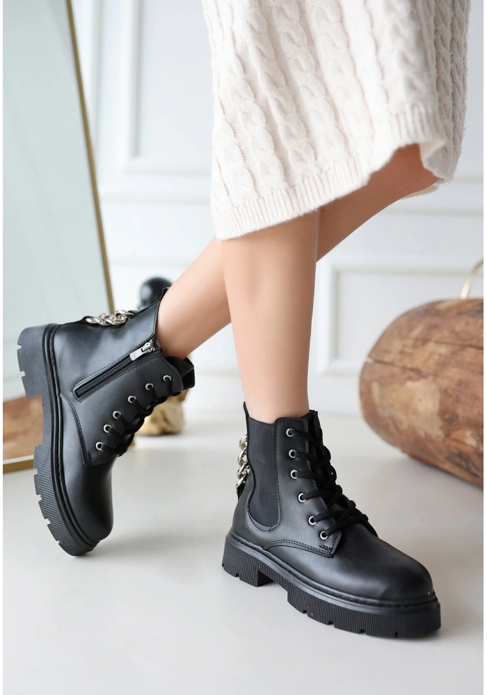 Harte Siyah Cilt Bağcıklı Bot