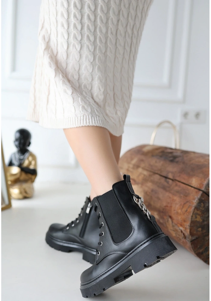 Harte Siyah Cilt Bağcıklı Bot