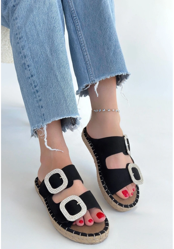 Hertas Siyah Nubuk Tokalı Terlik