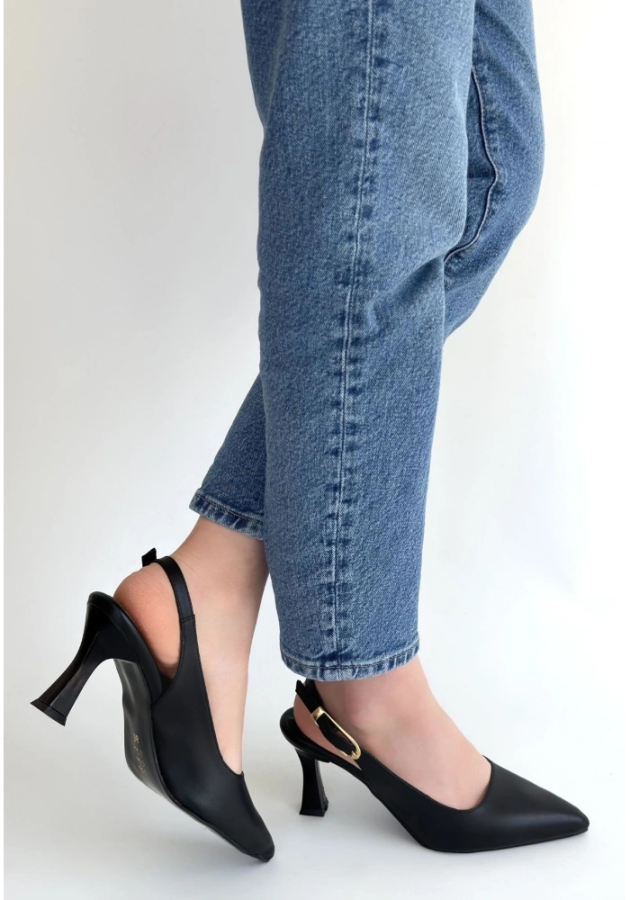 Hies Siyah Cilt Topuklu Ayakkabı