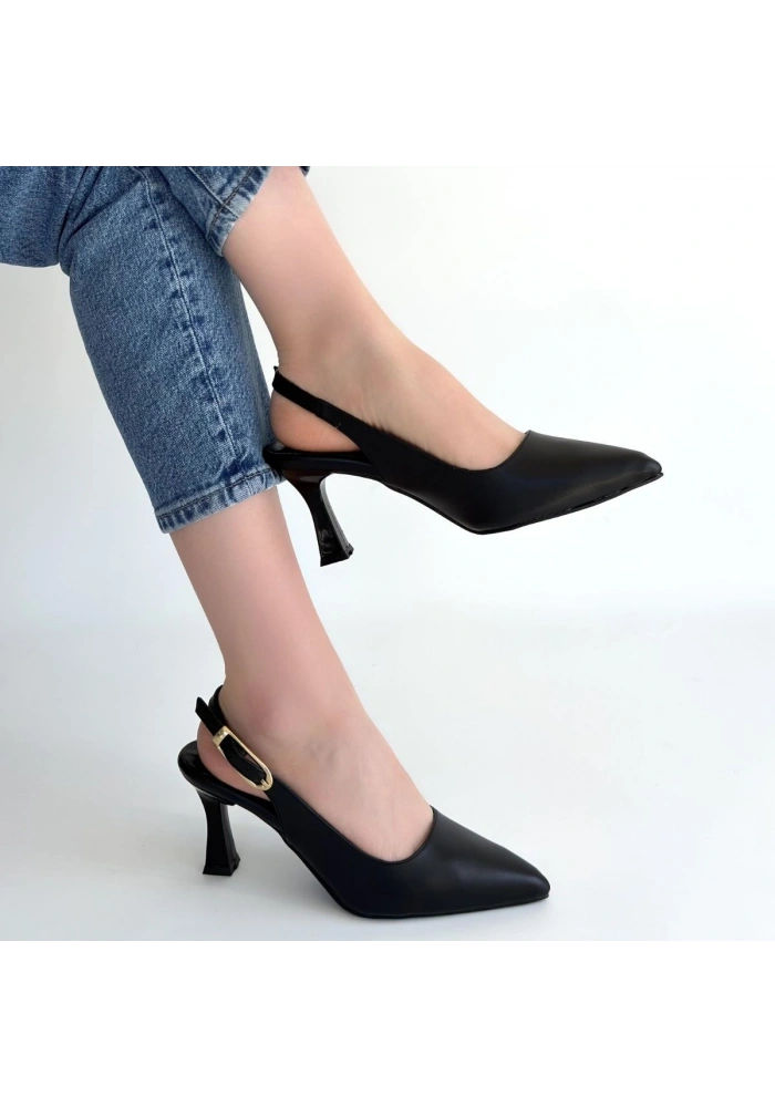 Hies Siyah Cilt Topuklu Ayakkabı