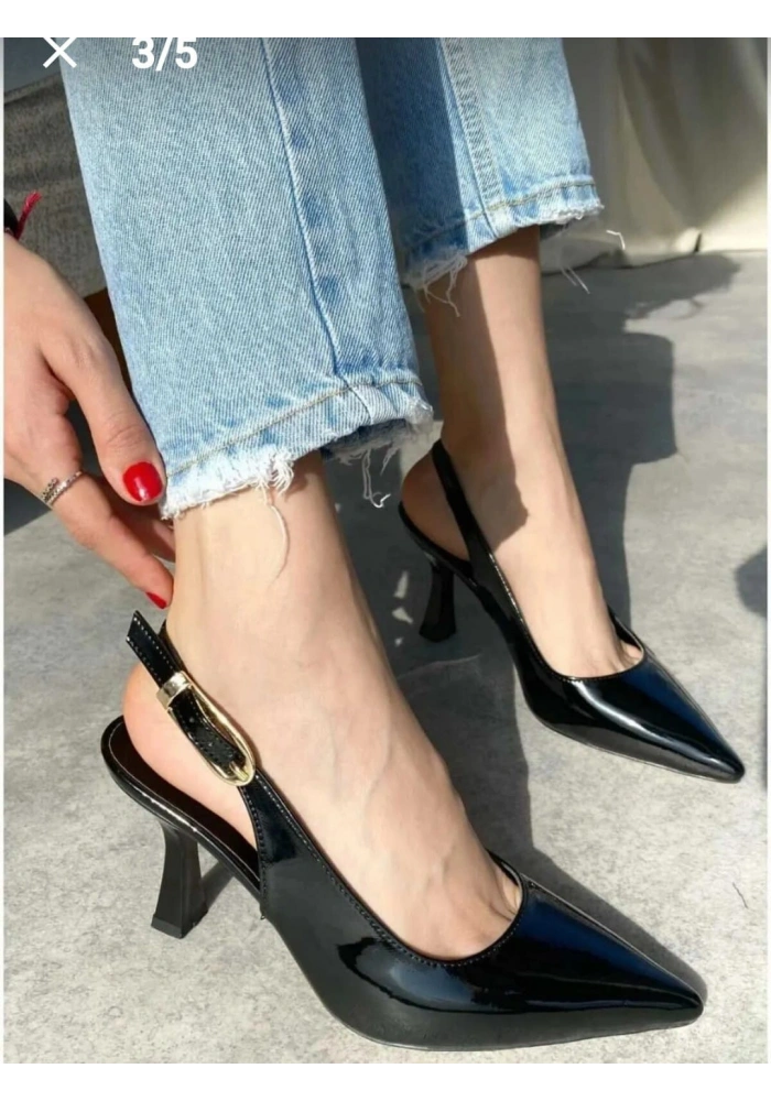 Hies Siyah Rugan Topuklu Ayakkabı