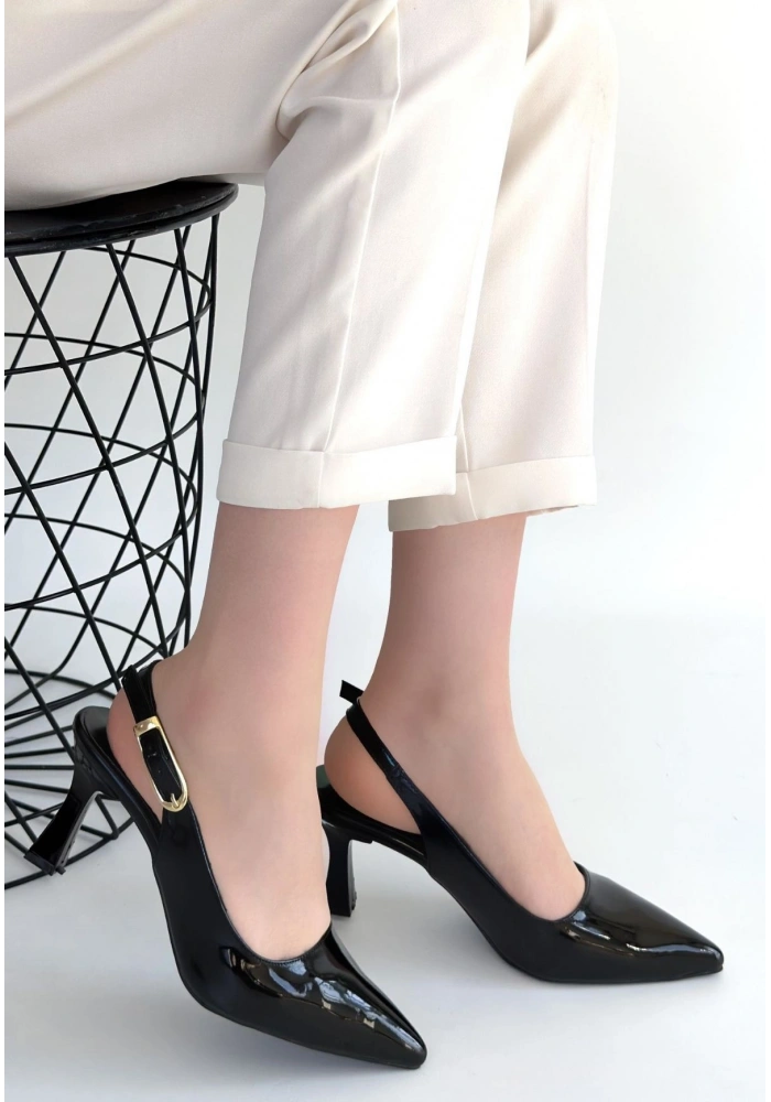 Hies Siyah Rugan Topuklu Ayakkabı