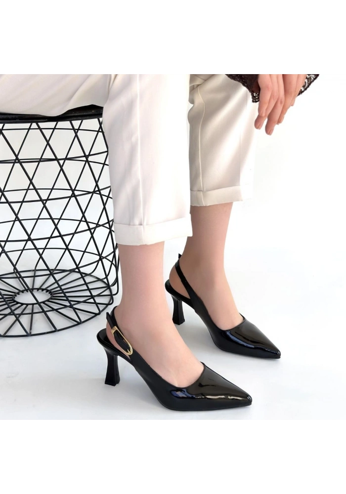 Hies Siyah Rugan Topuklu Ayakkabı