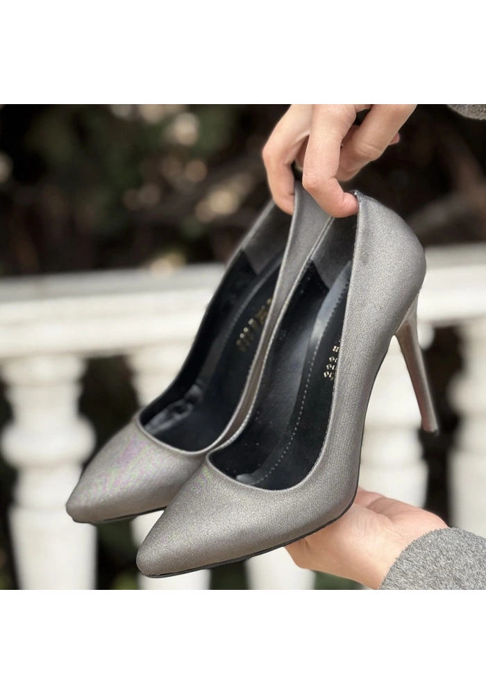 Hillar Platin Saten Stiletto Ayakkabı