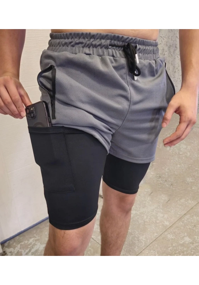 İç Cepli Sporcu Alt Taytlı Şort - GRİ