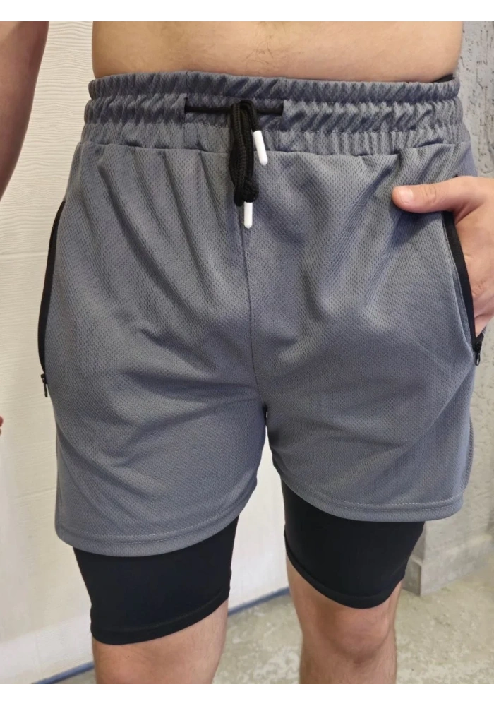 İç Cepli Sporcu Alt Taytlı Şort - GRİ