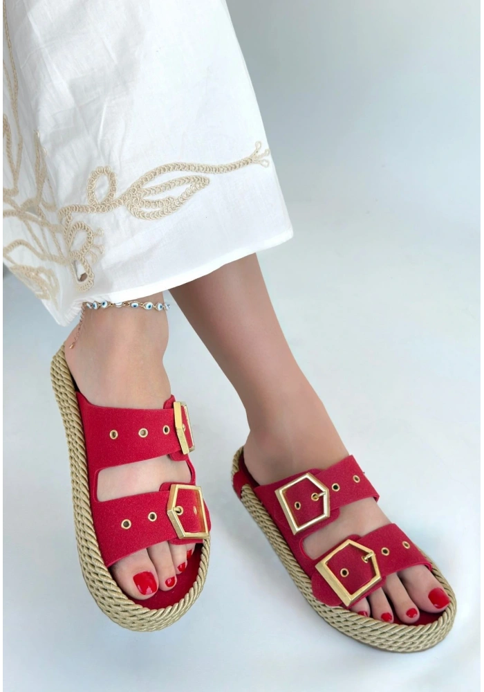 İces Kırmızı Nubuk Terlik