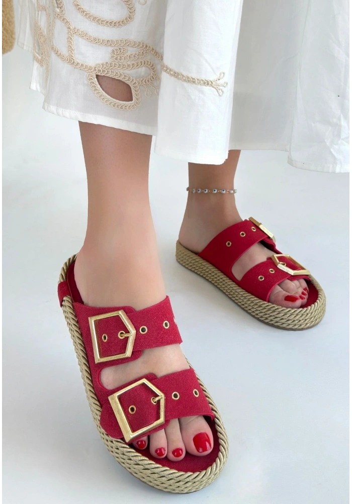 İces Kırmızı Nubuk Terlik