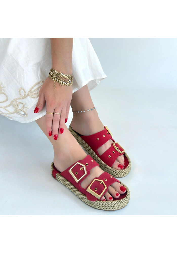 İces Kırmızı Nubuk Terlik