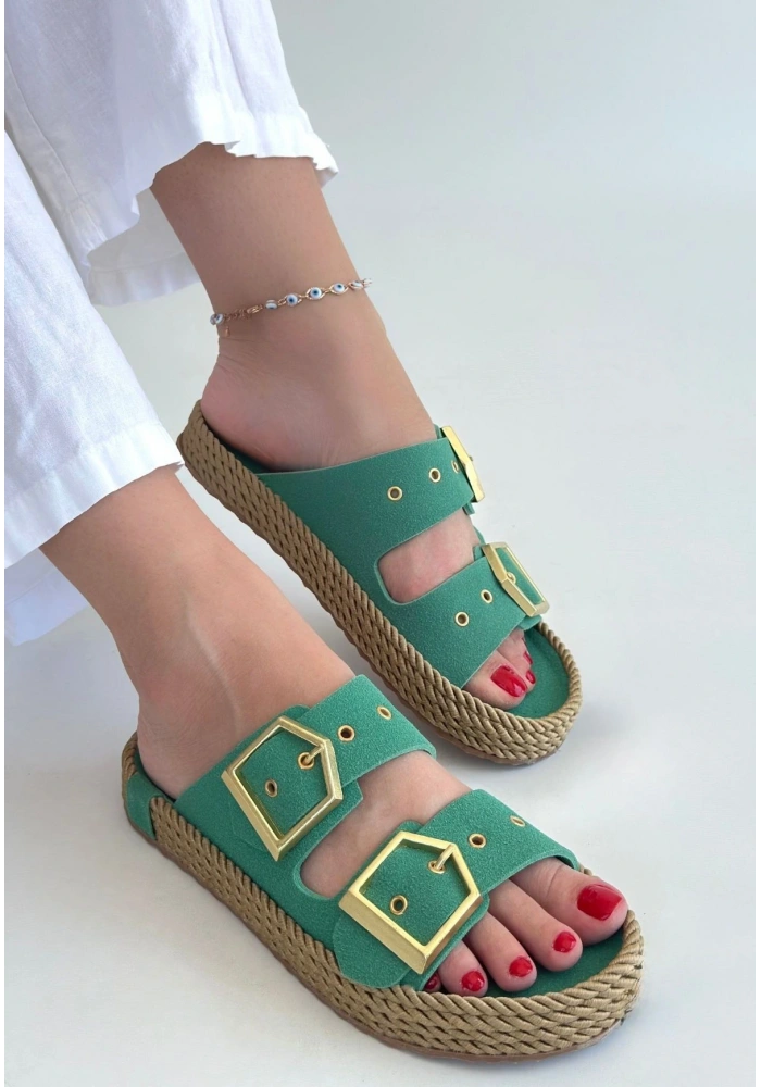 İces Yeşil Nubuk Terlik