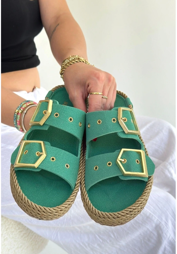 İces Yeşil Nubuk Terlik