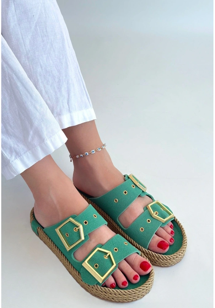 İces Yeşil Nubuk Terlik