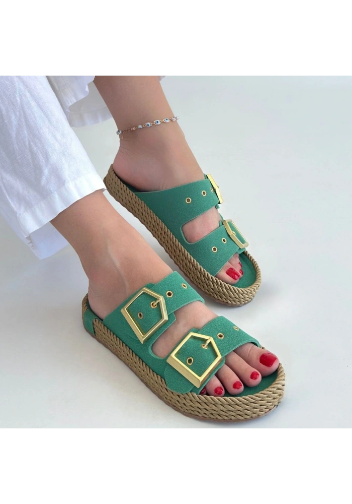 İces Yeşil Nubuk Terlik