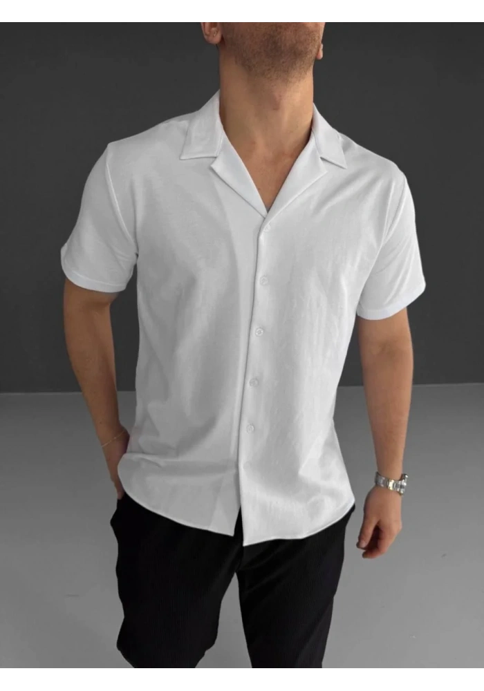 İki İplik Kumaş Gömlek - Beyaz