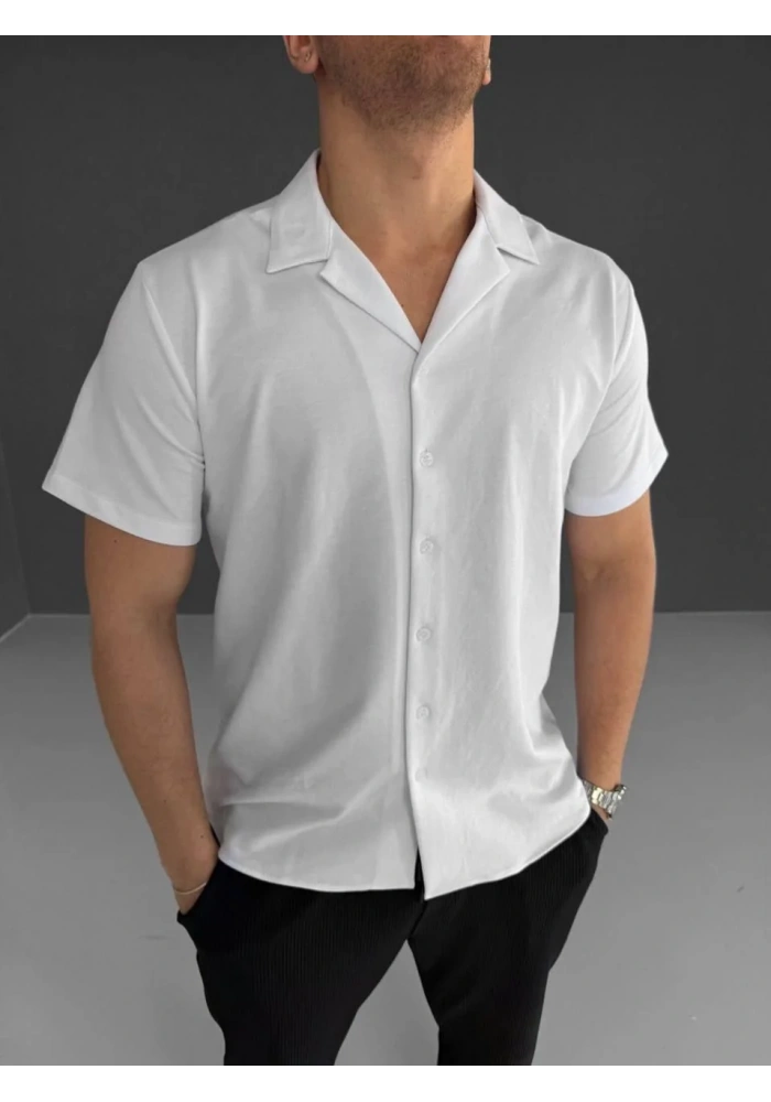 İki İplik Kumaş Gömlek - Beyaz