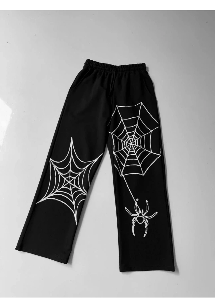 İki İplik Kumaş Örümcek Baskılı Esofman - Siyah