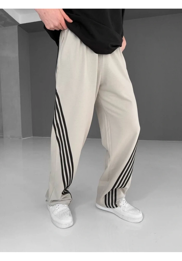 İki İplik Kumaş Şeritli Alt Esofman - Gri