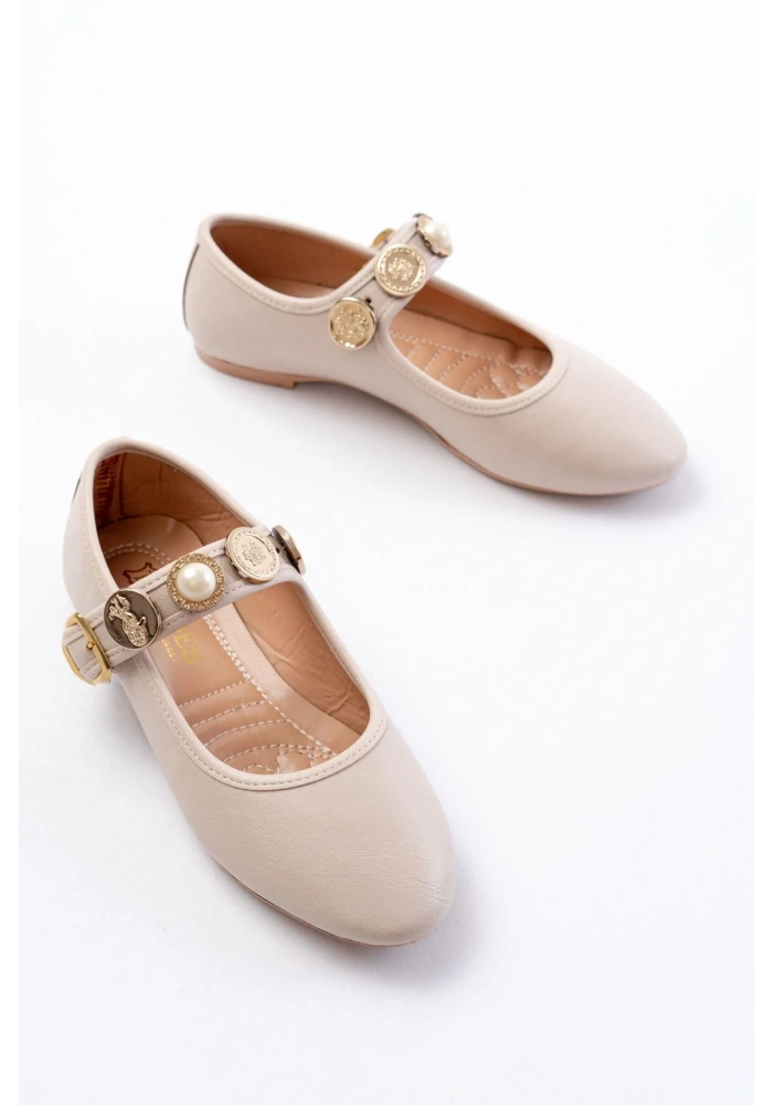 İNF-6363 Bej Baret Tokalı Günlük Bayan Ayakkabı