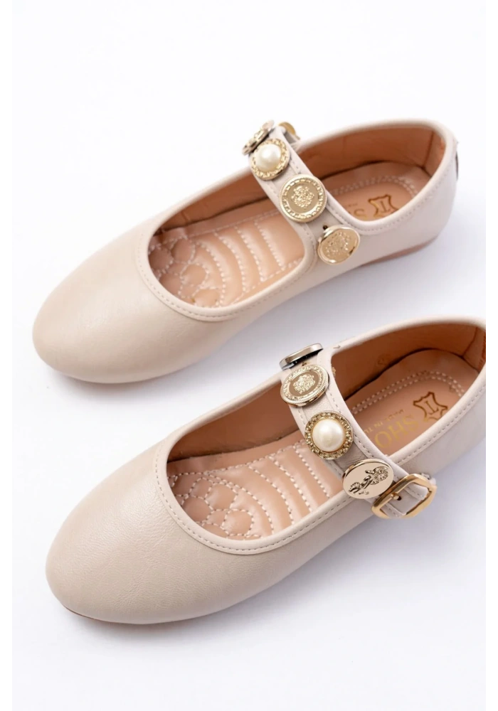 İNF-6363 Bej Baret Tokalı Günlük Bayan Ayakkabı