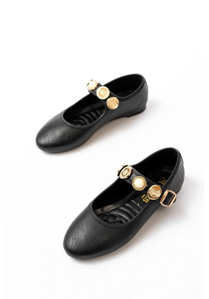 İNF-6363 Siyah Baret Tokalı Günlük Bayan Ayakkabı