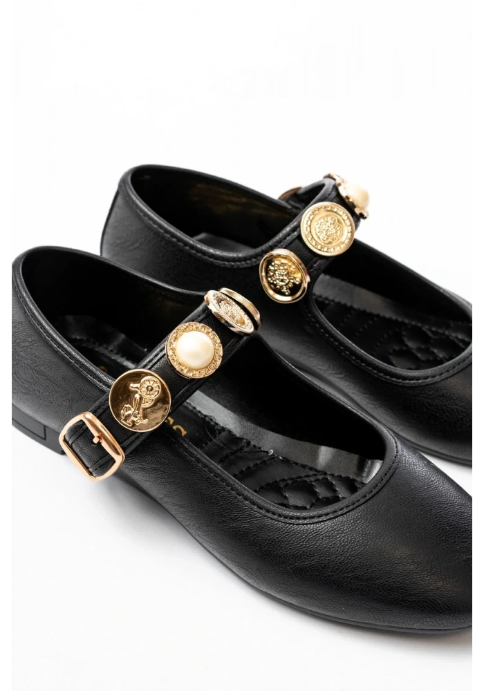 İNF-6363 Siyah Baret Tokalı Günlük Bayan Ayakkabı