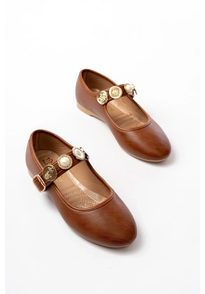 İNF-6363  Taba Baret Tokalı Günlük Bayan Ayakkabı