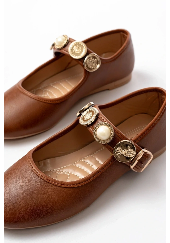 İNF-6363  Taba Baret Tokalı Günlük Bayan Ayakkabı