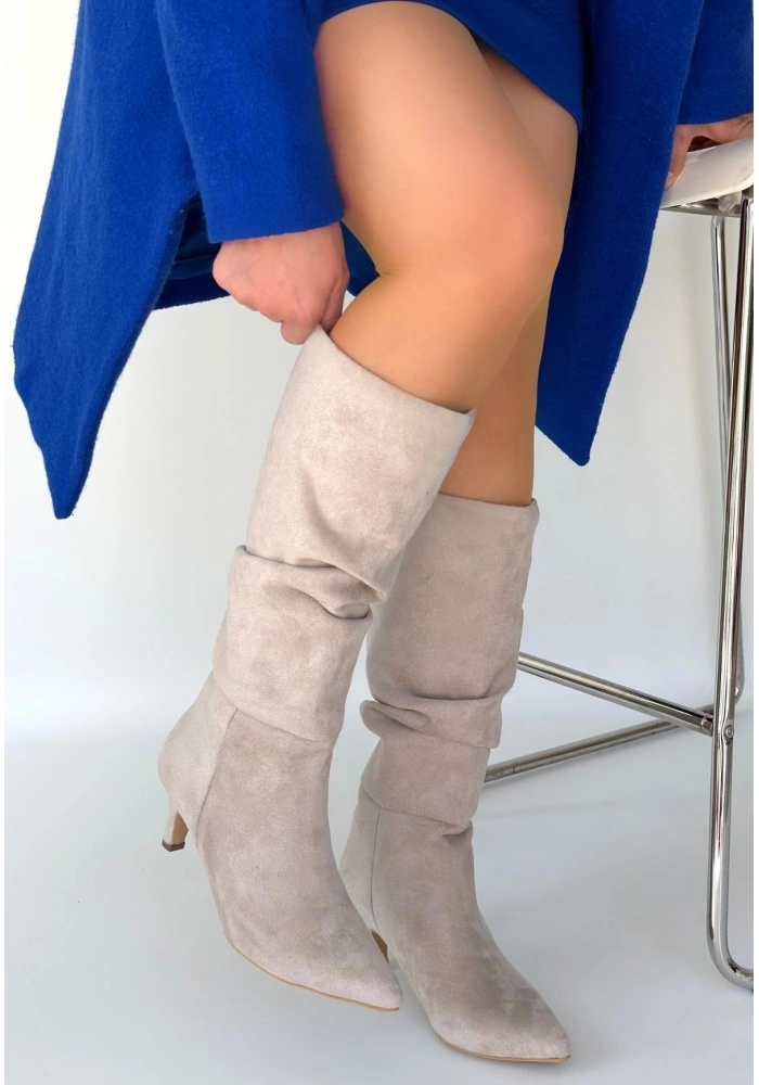 İwon Bej Süet Körüklü Çizme
