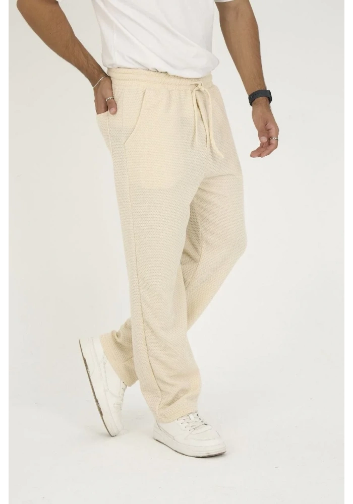 Jakar Kutu Desenli Baggy Eşofman Pantolon - Bej